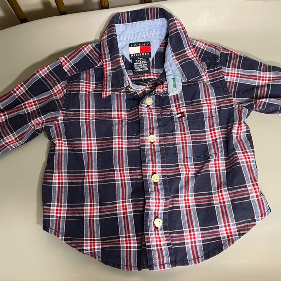 Tommy Hilfiger baby button down Plaid Shirt Red and Blue 100% cotton like new - Picture 4 of 5